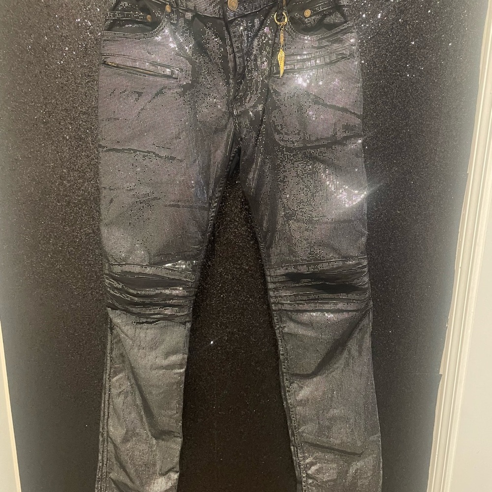 Robin's Jean Shimmering Black Skinny Jeans with Gold Details